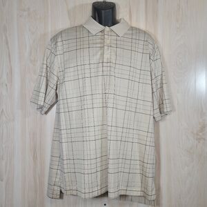 Brooks Brothers Cream Plaid Performance Casual Polo Shirt Sz Lg